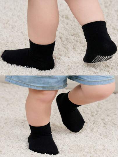 6 أزواج جوارب ربع ساق بألوان صلبة ومسامية، مع نقاط مانعة للانزلاق مناسبة للأطفال الرضع والأطفال، لبس يومي