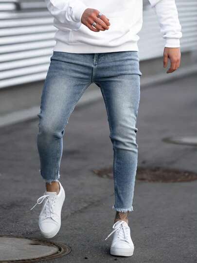بنطلون جينز رجالي ضيق مع حافة مشوهة 3/4