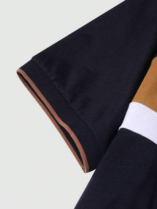 Manfinity Homme قميص بولو رجالي مع أزرار بتباين الألوان ، يتميز بياقة بلوك الألوان الجرافيكية للعمل والأزياء الأب والشاب