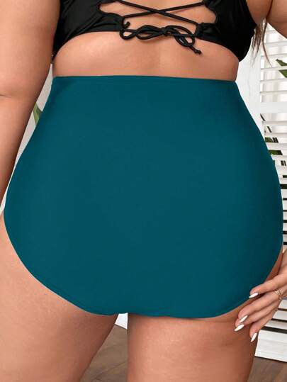Swim Basics ملابس السباحة بيكيني قيعان ذات خصر عالي وتصميم بطن مجعد لسيطرة على البطن لحجم كبير في الصيف
