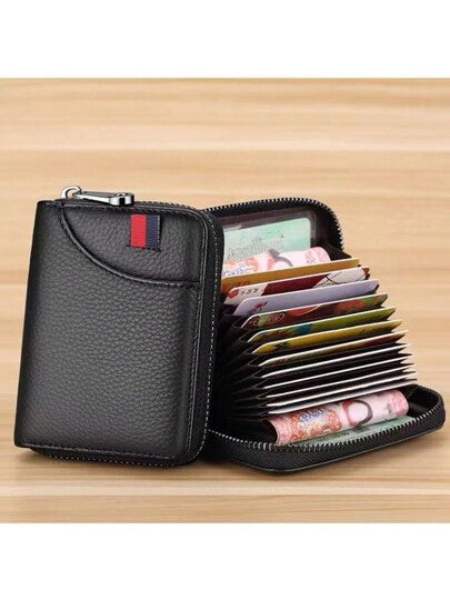 محفظة بطاقة ائتمان ذات حماية RFID، بسعة 12/18 بطاقة، بتصميم أكورديون مدمج، محفظة بطاقات مع سحاب وحامل للهوية، هدية تذكارية، علبة بطاقات من الجلد عالية الجودة للرجال والنساء، باللون الأسود والوردي والنبيذي الأحمر
