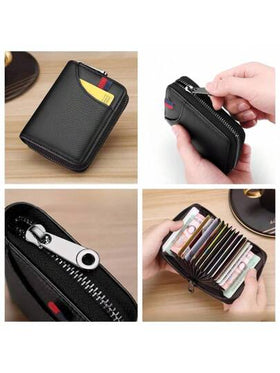 محفظة بطاقة ائتمان ذات حماية RFID، بسعة 12/18 بطاقة، بتصميم أكورديون مدمج، محفظة بطاقات مع سحاب وحامل للهوية، هدية تذكارية، علبة بطاقات من الجلد عالية الجودة للرجال والنساء، باللون الأسود والوردي والنبيذي الأحمر