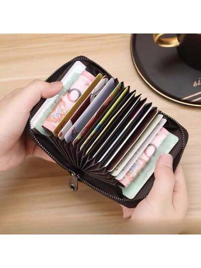 محفظة بطاقات ائتمان مانعة لتشويش RFID، حامل بطاقات سحاب يناسب الجنسين، مدمج 12/18 فتحة بطاقة، علبة بطاقات بطراز أكورديون مع نافذة للهوية، منظم بطاقات جلدي متين، باللون الأسود/الوردي/البرغندي، محمول للأعمال، هدية، ذكرى، عيد ميلاد