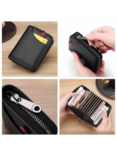 محفظة بطاقات ائتمان مانعة لتشويش RFID، حامل بطاقات سحاب يناسب الجنسين، مدمج 12/18 فتحة بطاقة، علبة بطاقات بطراز أكورديون مع نافذة للهوية، منظم بطاقات جلدي متين، باللون الأسود/الوردي/البرغندي، محمول للأعمال، هدية، ذكرى، عيد ميلاد