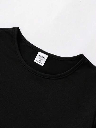 SHEIN Vintaside Kids مجموعة 3 قطع لفتاة في فترة البلوغ (توين) تتضمن تي شيرت رياضي بأكمام قصيرة وشورت بعدة ألوان