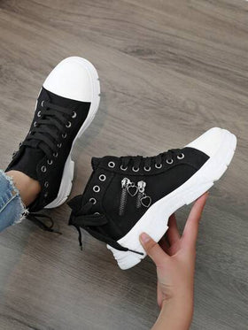 أحذية كاجوال للنساء المقاس 35-45 ذات السُّمك الكبير والكعب المرتفع للجميع المواسم، تصميم مُريح وقابل للتنفس، إغلاق بسحاب، طراز أنيق، متعدد الاستخدامات وخفيف الوزن، مناسب للرياضة والارتداء اليومي