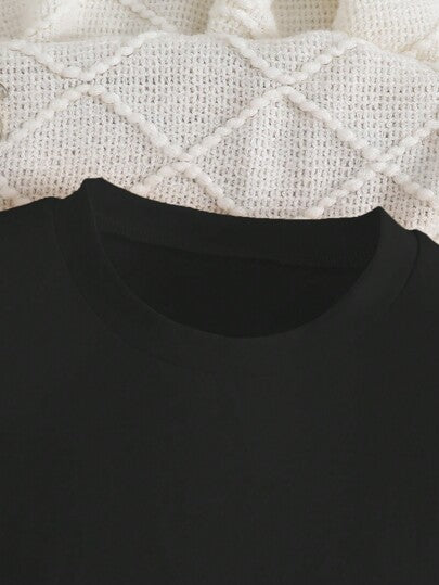 مجموعة ملابس للأطفال حديثي الولادة البنين/البنات بطراز كاجوال وجميل، ملابس علوية أسود بأكمام قصيرة وياقة دائرية ناعم ومريح مع شورت جينز ممزق، مناسب للأنشطة الخارجية والتجمعات الاجتماعية والعطلات الأسبوعية والأعياد