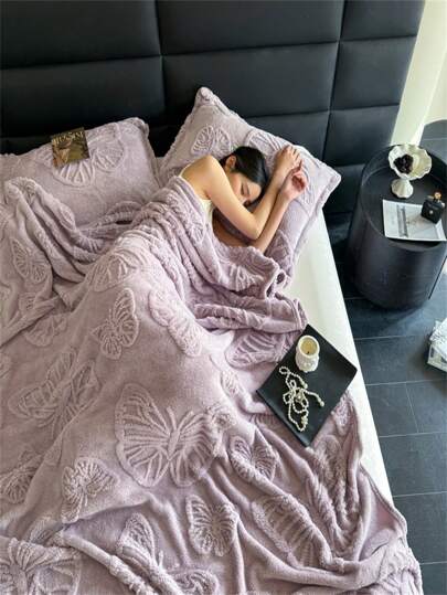 بطانية مزدوجة الغطاء بفرو محبوك على شكل فراشة طراز جاكارد ناعم وصديق للجلد ،بطانية طويلة الفرو الناعم المتعددة الاستخدامات ،للسرير أو الشاطئ أو الأريكة والكرسي في الداخل والخارج، مناسبة للشتاء والأربع فصول