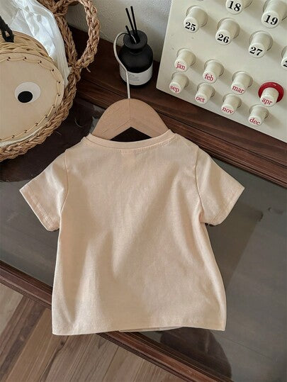 SHEIN قميص قصير الأكمام بنمط حيوان كرتوني بسيط للفتاة الرضيعة مناسب للصيف