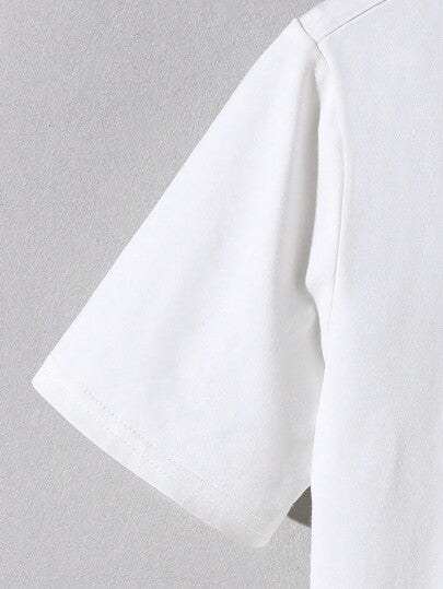 SHEIN Leap Crew زي شبابي مراهق فضفاض عارضة لونية بطباعة حرف أزرق على قميص ذو أكمام قصيرة و شورت وحذاء