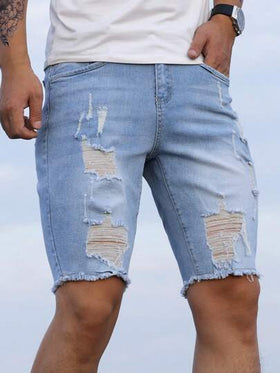 Manfinity Homme شورت جينز مشرط للرجال