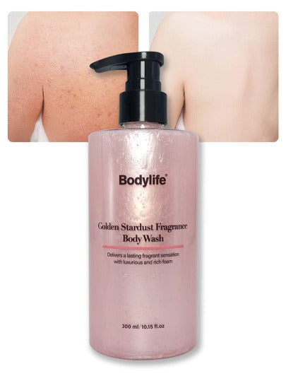 زجاجة عطر جل استحمام بنكهة نجوم ذهبية سعة 300 مل، رائحة دائمة، تنظيف عميق ومرطب، لطيف على البشرة، مناسب للاستخدام المنزلي أو السفر