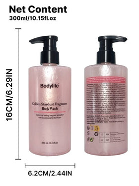 زجاجة عطر جل استحمام بنكهة نجوم ذهبية سعة 300 مل، رائحة دائمة، تنظيف عميق ومرطب، لطيف على البشرة، مناسب للاستخدام المنزلي أو السفر