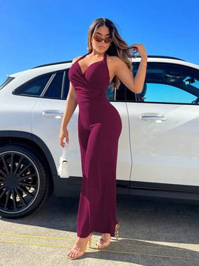 SHEIN SXY جمبسوت قصيرة بدون أكمام ومفتوحة من الظهر وتصميم الساق المفتوح مع حزام الخصر العصري والموضة للسيدات في الصيف
