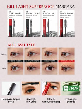 Clio ماسكارا كيل لاش فائقة المقاومة للماء، رقم 01، تطويل وتجعيد، قابلة للغسل، مكياج كوري، صيغة نباتية، فائقة الحجم، مقاومة للبقع والتكتل، طويلة الأمد، 0.24 أونصة سائلة، هدية