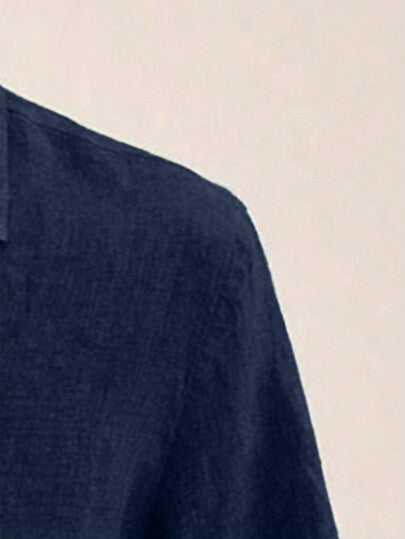 Manfinity Homme قميص كاجوال بأكمام طويلة وأزرار للرجال ذوي الحجم الكبير، خريف
