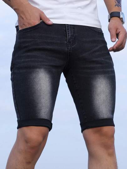 Manfinity Homme سراويل قصيرة جينز ذات تصميم نحيف للرجال، هدية لزوج أو صديق