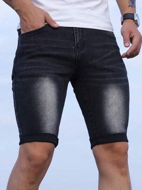 Manfinity Homme سراويل قصيرة جينز ذات تصميم نحيف للرجال، هدية لزوج أو صديق