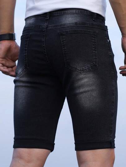Manfinity Homme سراويل قصيرة جينز ذات تصميم نحيف للرجال، هدية لزوج أو صديق