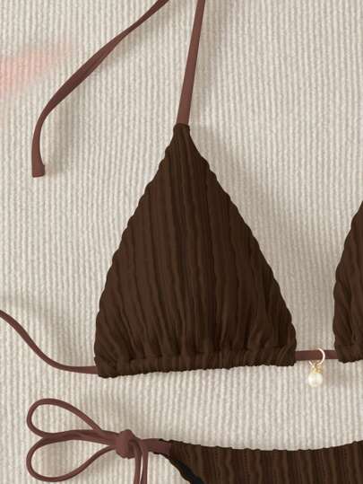 SHEIN Swim بدلة السباحة ذات القطعتين للنساء ، بيكيني مكون من صدرية متقاطعة باللون الأحادي والجزء السفلي للشاطئ والعطلات