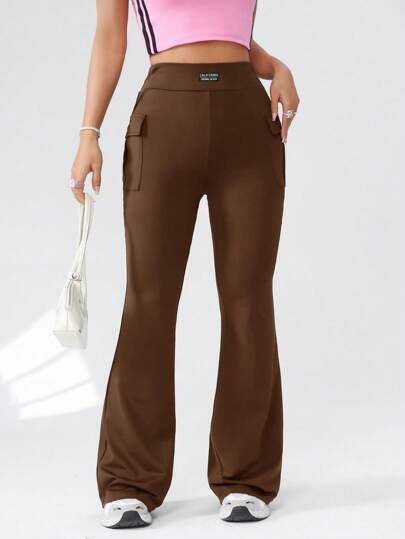 EZwear سروال كاجوال مريح للنساء بأسلوب الجاكار بنقشات الحروف الأبجدية، بجيب وبقصة واسعة