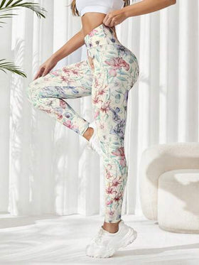 SHEIN Sovereign Charm سروال رياضي طباعة زهرية للنساء لليوغا