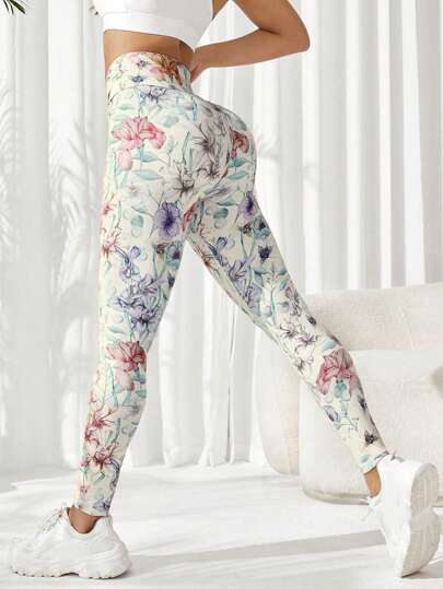 SHEIN Sovereign Charm سروال رياضي طباعة زهرية للنساء لليوغا