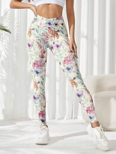 SHEIN Sovereign Charm سروال رياضي طباعة زهرية للنساء لليوغا