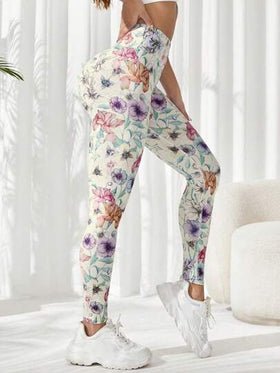SHEIN Sovereign Charm سروال رياضي طباعة زهرية للنساء لليوغا