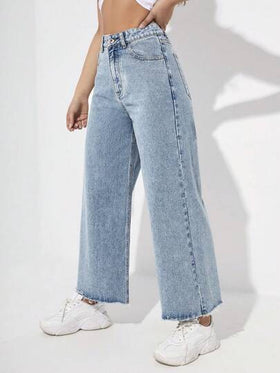 SHEIN ICON بنطلون جينز نسائي عالي الخصر واسع الساقين ومريح للإطلالات الكاجوال