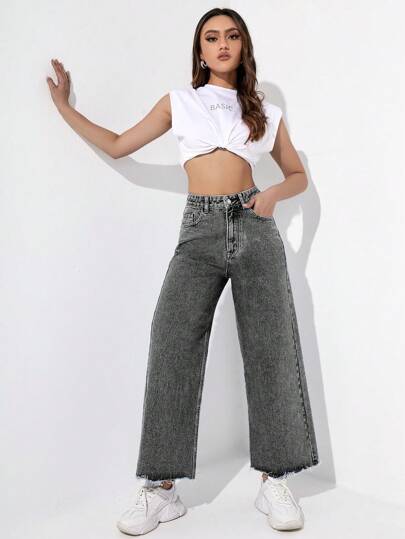 EZwear جينز نسائي عارض مستقيم مريح للإرتداء اليومي