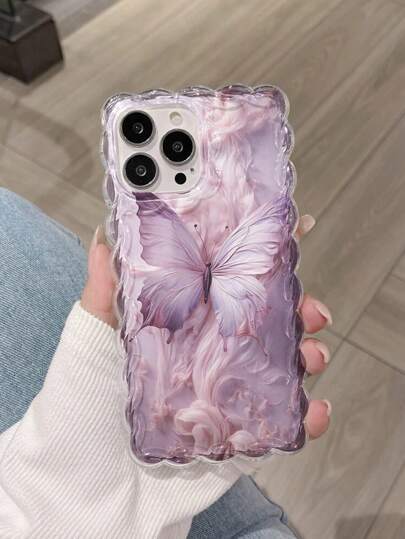 غطاء هاتف محمول أنيق وجذاب متوافق مع أجهزة iPhone 15, 14, 12 برو ماكس, 13 برو ماكس, 14 برو ماكس, XR, 7, 8, 15 برو ماكس, 13, 14, 11, P12, XS ، بتصميم فراشة وحواف ملتوية، بغطاء خارجي لين مقاوم للصدمات