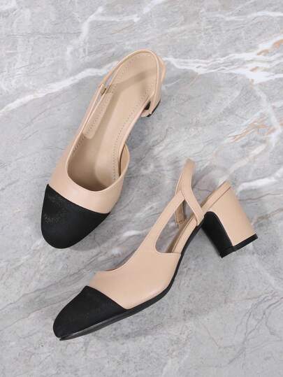 صندل للنساء ذو تصميم كلاسيكي برباط كاحل مفتوح الجانب، باللون المتناقض، بتصميم مربع الأصبع على الطراز الفرنسي الأنيق بكعب سميك منخفض، مقاس كبير، أحذية موضة 2025