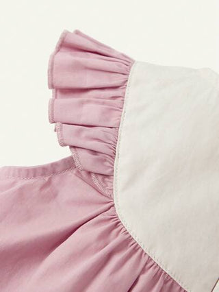 فساتين بيبي Cozy Pixies فستان بيبي جيرل بياقة دائرية بألوان متضاربة وتطريزات زهورية وقطنية على الحاشية