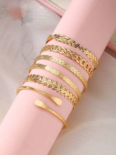 6 قطع أساور مختلطة معتقة مع أوراق الشجر والقلوب والنجوم للنساء، اكسسوارات أنيقة للتكديس، هدايا للعيد، الأم، عيد الأم