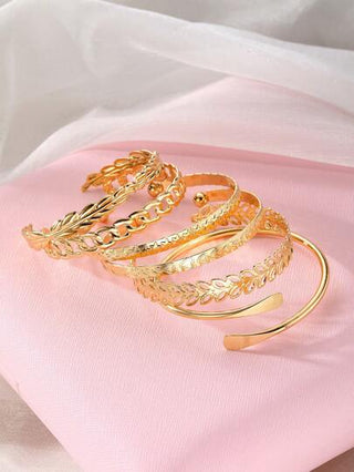 6 قطع أساور مختلطة معتقة مع أوراق الشجر والقلوب والنجوم للنساء، اكسسوارات أنيقة للتكديس، هدايا للعيد، الأم، عيد الأم