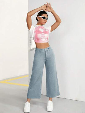 SHEIN PETITE جينز واسع و قصير نسائي لربيع / صيف