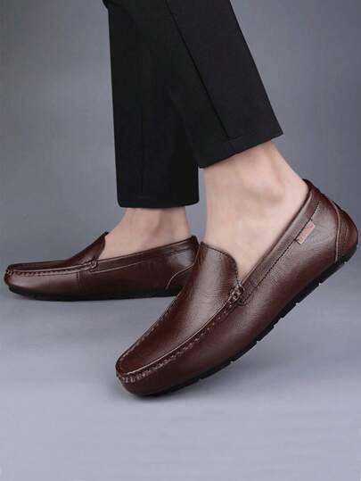 الموضة أحذية القيادة للرجال , تفاصيل الغرزة مزخرف برقعة عبارة سهل الارتداء أحذية لوفر