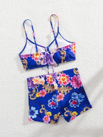 Swim Lushoire مجموعة بيكيني مكونة من قطعتين بطبعات زهرية، طباعة عشوائية، للصيف والشاطئ