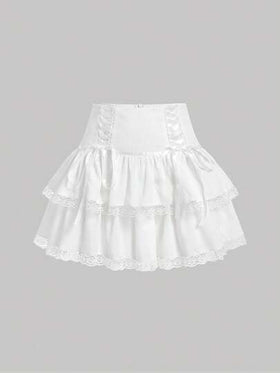 SHEIN MOD تنورة متوسطة الطول للنساء بطبقتين متدلية الكشكشة وحمالات، تنورة بيضاء، تنورة صيفية