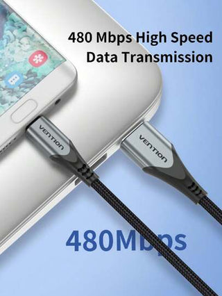 كابل USB متوافق مع هواتف سامسونج جالكسي وأجهزة لوحية أندرويد وكندل وPS4 وكاميرات ومشغلات MP3، كابل شحن سريع 60 واط 3A من مادة نايلون محبوكة، سبيكة من الألومنيوم