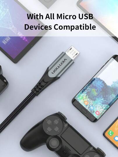 كابل USB متوافق مع هواتف سامسونج جالكسي وأجهزة لوحية أندرويد وكندل وPS4 وكاميرات ومشغلات MP3، كابل شحن سريع 60 واط 3A من مادة نايلون محبوكة، سبيكة من الألومنيوم