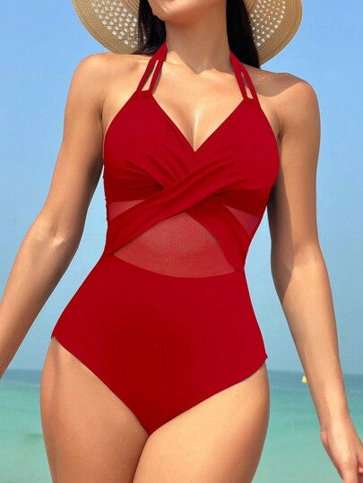 Swim Lushoire زي السباحة قطعة واحدة لون أبيض أنثوي للشاطئ والمنتجعات الصيفية