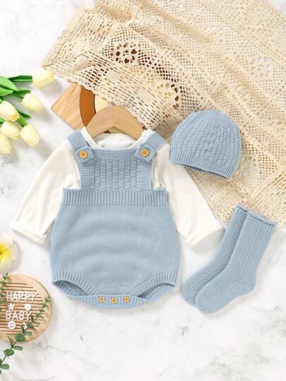 SHEIN Vintaside Kids بذلة مريحة ربيعية من الصوف للأولاد الرضع