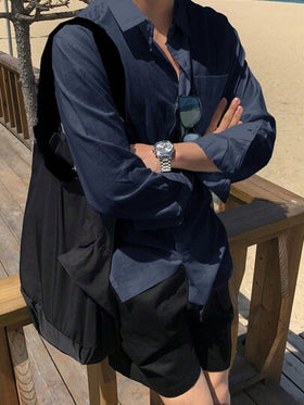 DAZY قميص رجالي أكمام طويلة بجيب مرقع، للموسم الانتقالي