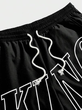 Manfinity BRENVOR شورت كاجوال مطبوع عليه حرف مع خصر قابل للسحب للرجال