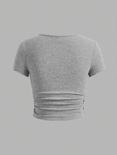 EZwear قميص صيفي عارض من نوع الرقبة الدائرية وأكمام قصيرة للنساء المحبوك بعدة ألوان