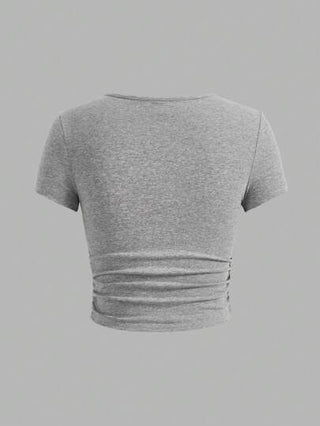 EZwear قميص صيفي عارض من نوع الرقبة الدائرية وأكمام قصيرة للنساء المحبوك بعدة ألوان