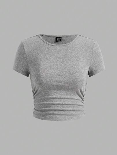 EZwear قميص صيفي عارض من نوع الرقبة الدائرية وأكمام قصيرة للنساء المحبوك بعدة ألوان