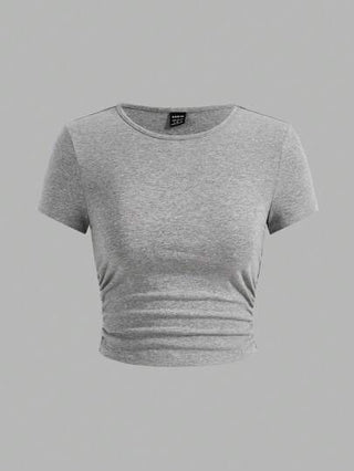 EZwear قميص صيفي عارض من نوع الرقبة الدائرية وأكمام قصيرة للنساء المحبوك بعدة ألوان